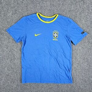 Nike Brazil CBF Soccer T-Shirt The Nike Tee Blue Yellow Mens Size Large Football